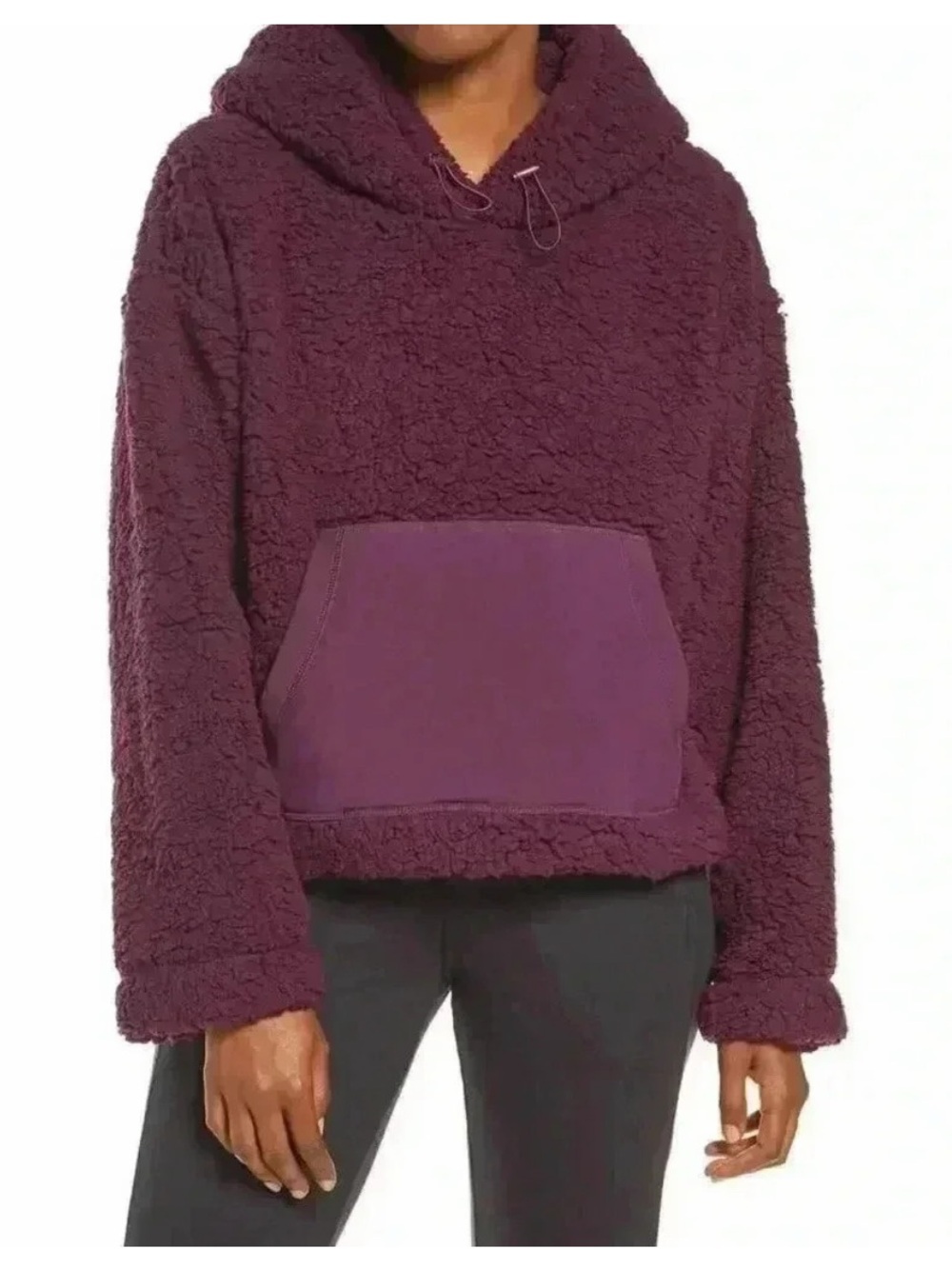 NEW Zella Cassie Faux Shearling Pullover Hoodie in Purple Potent - Size M
